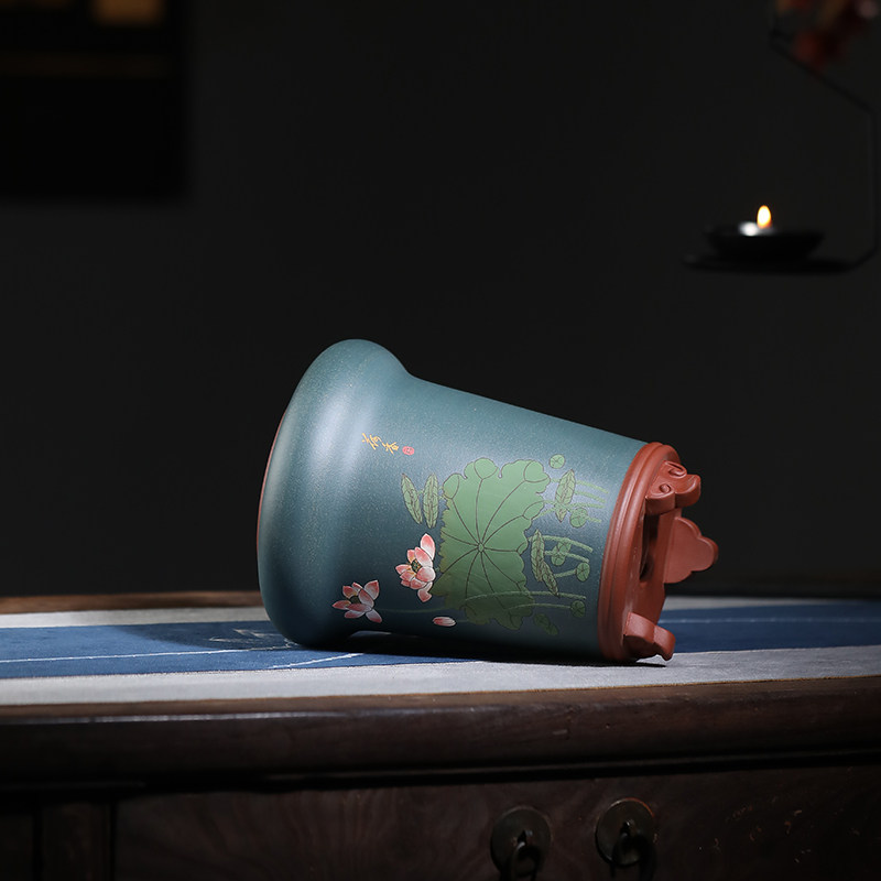 尚扣紫砂 李超手工绿泥荷香彩绘花盆 创意桌面绿植兰花古典花器u.