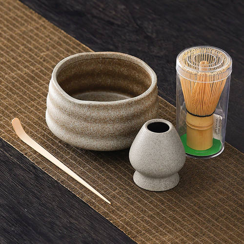 粗陶抹茶碗带嘴打抹茶工具刷日本点茶碗抹茶杯搅拌器茶筅器具套装