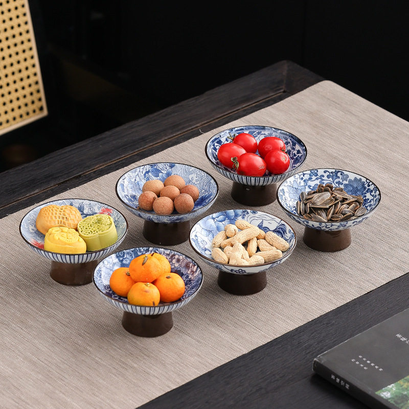 青花中式高脚陶瓷果盘佛前寺庙贡盘家用零食点心客厅干果茶点盘,餐饮具,果盆/果盘/果篮,淘宝优惠券,粉丝福利购,淘宝优惠卷