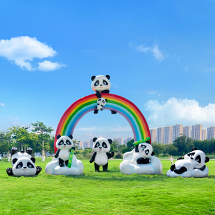 户外仿真熊猫雕塑幼儿园林景区售楼部卡通玻璃钢仿真动物装 饰摆件