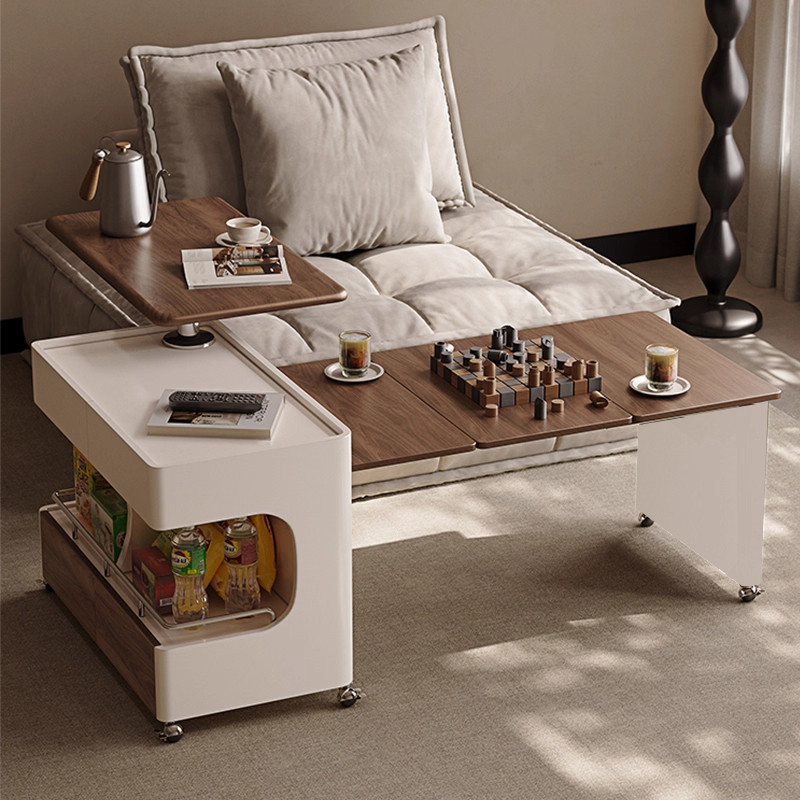 可移动伸缩折叠边几多功能茶几实木可升降家用小户型客厅沙发边柜