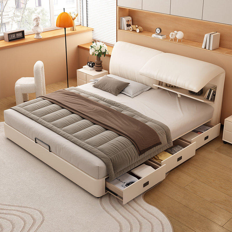 大象耳朵真皮床法式奶油风现代简约1米8主卧双人床小户型齐边床