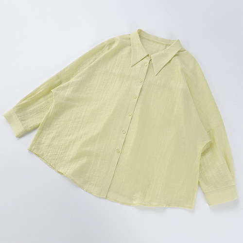 酒窝桃子大码莱赛尔混纺肌理感压皱防晒衬衫尖角领显瘦遮肉微弹夏