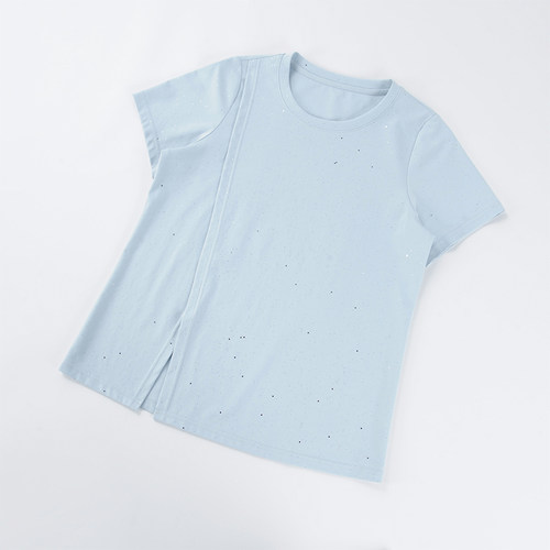 酒窝桃子大码细闪撒银底边开叉T恤显瘦遮肉正肩欧若风宽松版型夏