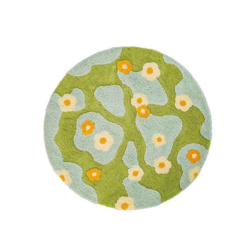 苔藓森林家用地毯加厚植绒地垫卧室床边簇绒圆形毯可手洗