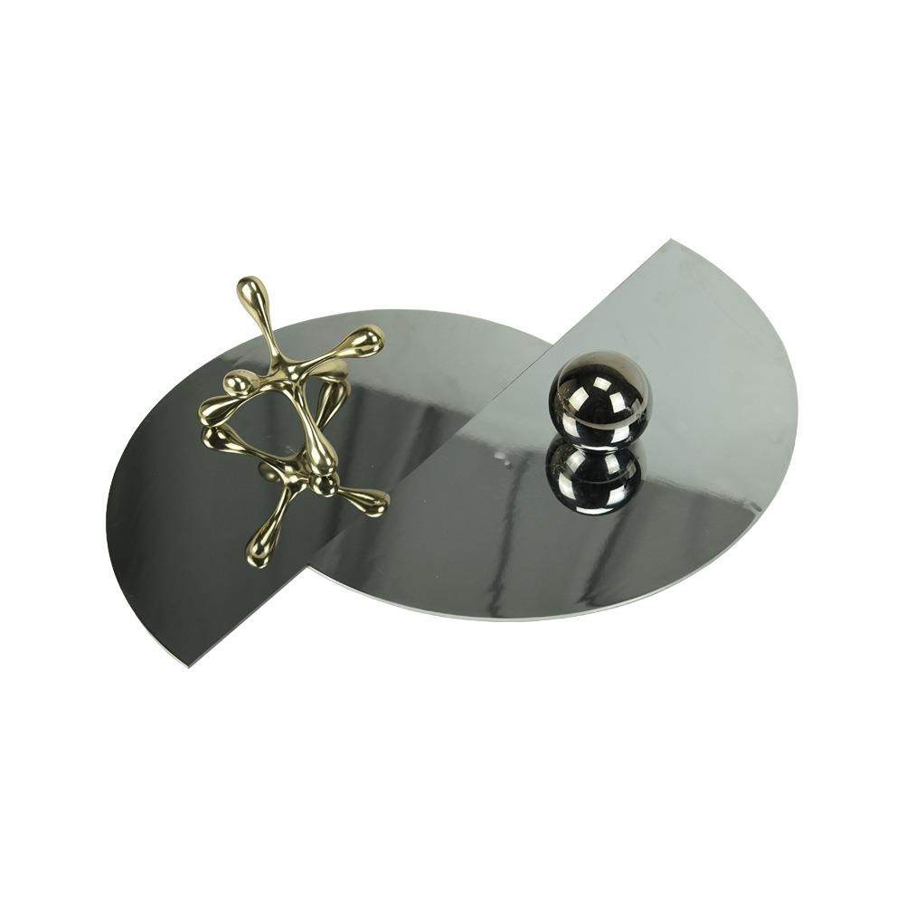 欧式轻奢极简半圆银色镜面托盘摆件办公室样板房客厅家居软装饰品