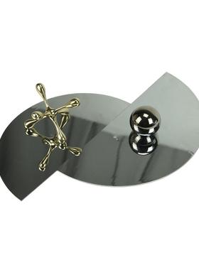 欧式轻奢极简半圆银色镜面托盘摆件办公室样板房客厅家居软装饰品