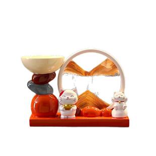 招财猫石来运转收纳玄关摆件入户客厅酒柜电视柜家居装饰品乔迁钥