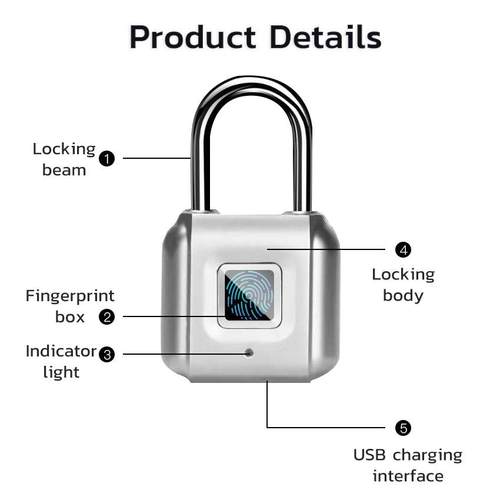 智能指纹挂锁户外防水防盗箱包拉链学生宿舍柜可充电迷你电子挂锁