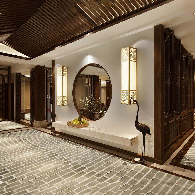 长条长壁灯客厅新中式酒店大堂大气长方形背景墙门柱柱子过道壁灯