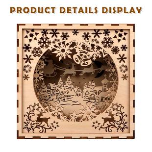 新品圣诞节3d木质立体拼图小夜灯雪夜圣诞镂空设计源头工厂