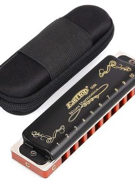 东方口琴10孔黑色蓝色初学成人蓝调C调十孔布鲁斯蓝调口琴T008K