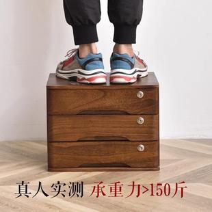 全带锁桌面收纳盒抽屉式实木办公桌上整理柜多层杂物储物柜子木质