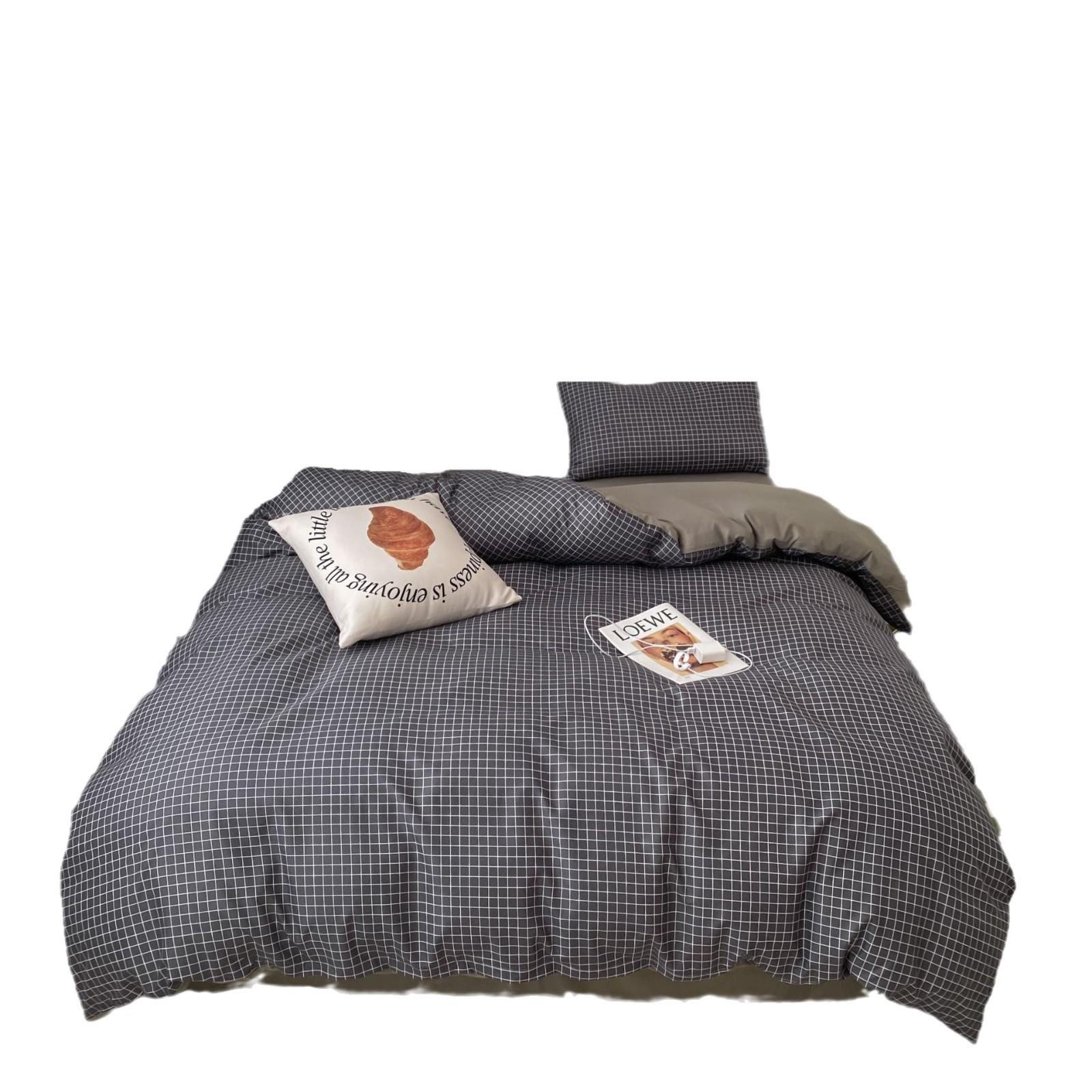 棉s风超柔n纯KDX01色水洗床上四件套双i拼学生宿舍三件套床单被套