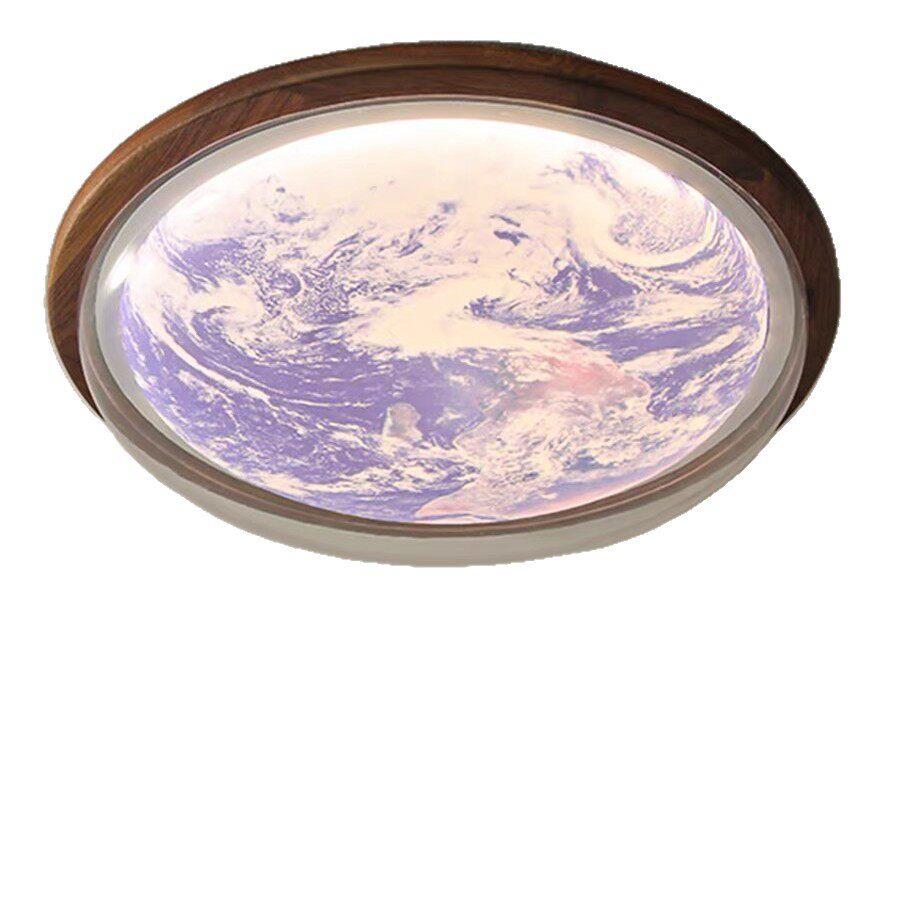 中古风胡桃木全光谱儿童房星球吸顶灯具餐厅玄关衣帽间实木吸顶灯图片