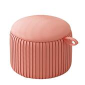 圆形皮墩家用客厅沙发凳手提矮凳门口换鞋 凳坐墩圆凳子纯色PU圆凳