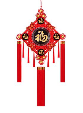 中国结挂件五福桃木结玄关背景墙装饰乔迁壁挂新年挂饰红色纳福