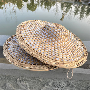 竹编加粽叶防雨斗笠帽田园干活遮阳雨帽太阳帽户外钓鱼帽舞台道具