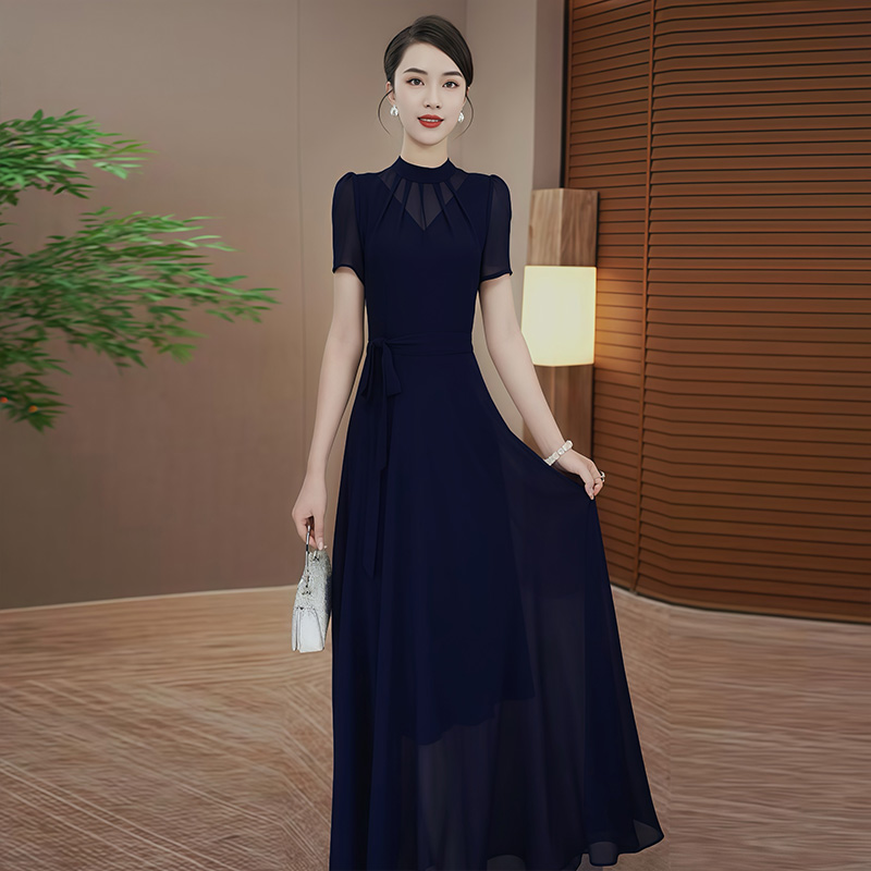 蓝色法式连衣裙女2025夏装新款高级感气质显瘦裙子优雅大摆长裙89