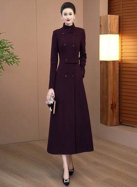 紫色独特绝美厚外套女深冬2025新款气质显瘦过膝保暖毛呢大衣140