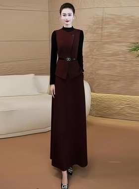假两件长款秋冬连衣裙出席重要场合的裙子高级感显瘦气质超长裙55
