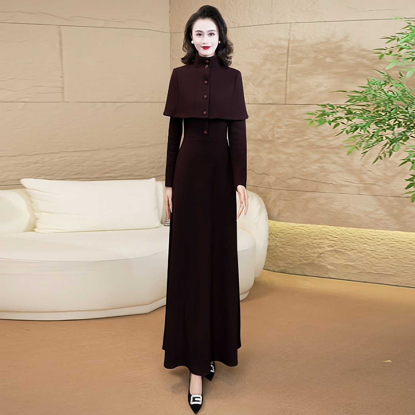 可拆卸斗篷长裙出席重要场合的宴会裙子巨好看的冬装气质连衣裙66