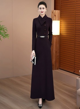 黛紫色秋冬加厚连衣裙2025年新款喜妈妈婚宴礼服显瘦高级感长裙85