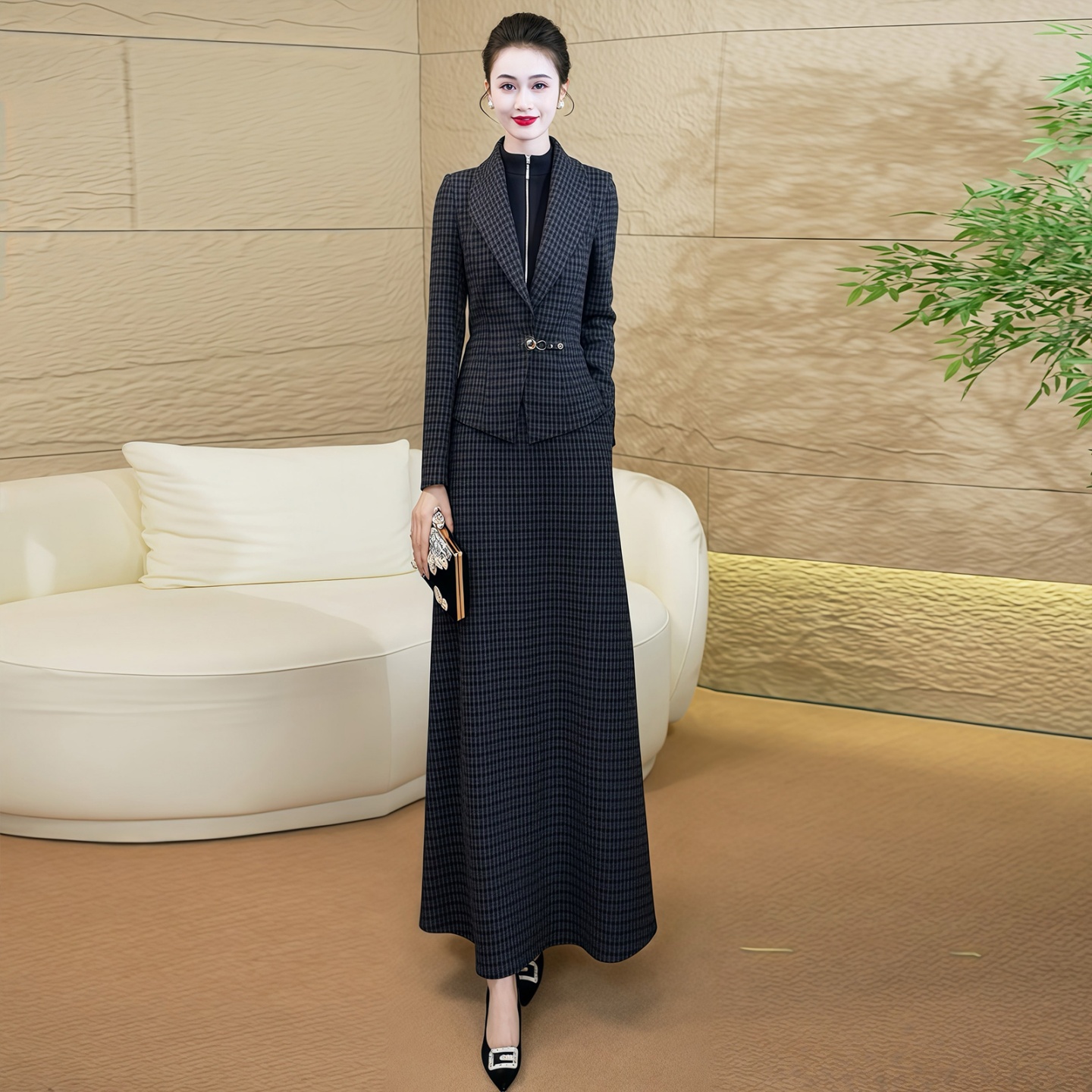 拉佰缇冬季拼接假两件连衣裙女长