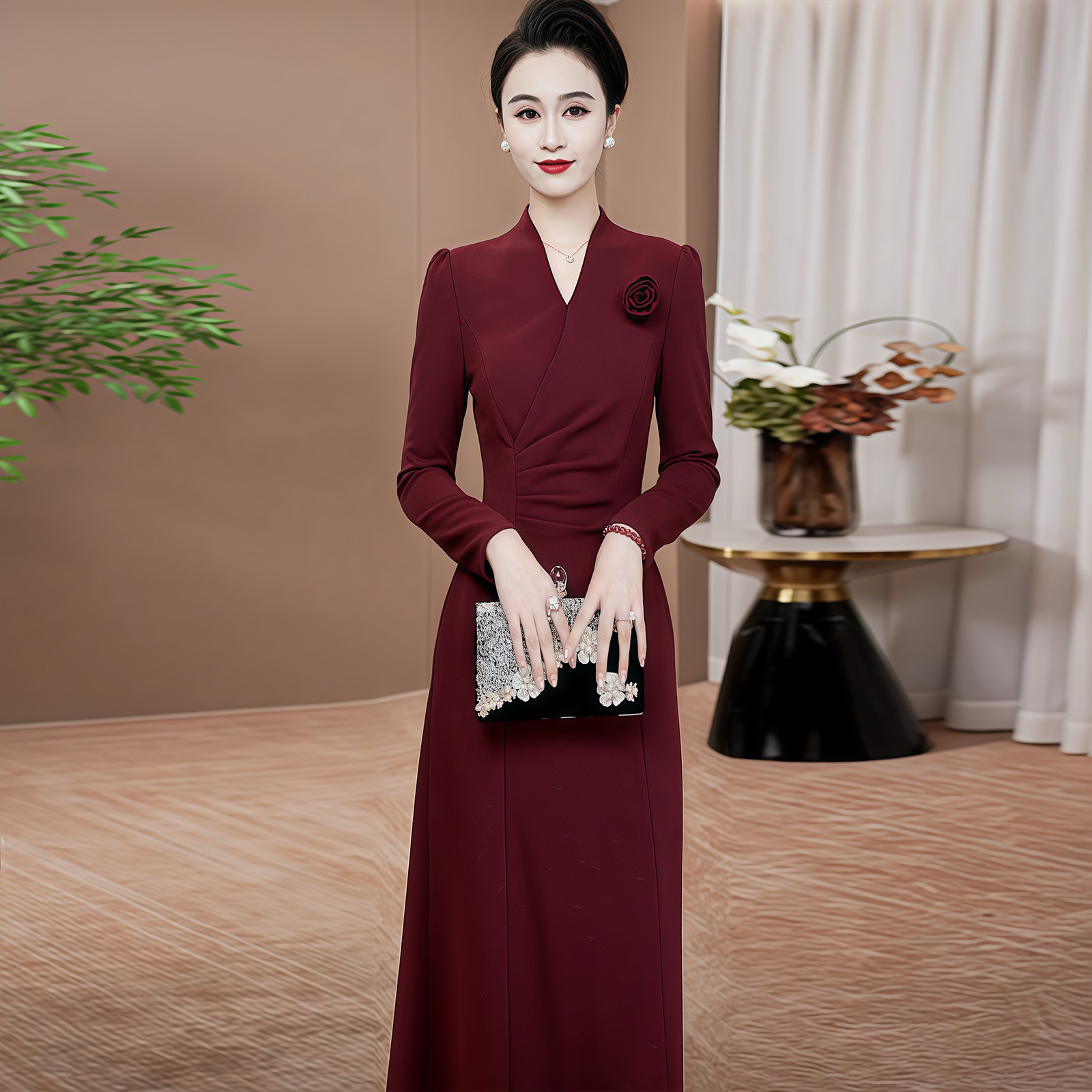 拉佰缇婚宴礼服显瘦长袖裙
