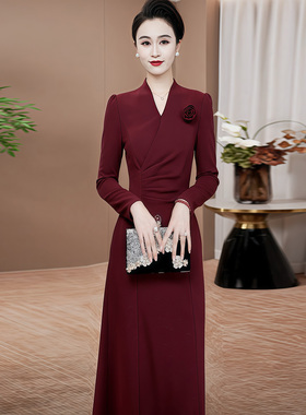 长袖连衣裙2025秋季新款显瘦气质修身正式场合端庄宴会礼服裙017