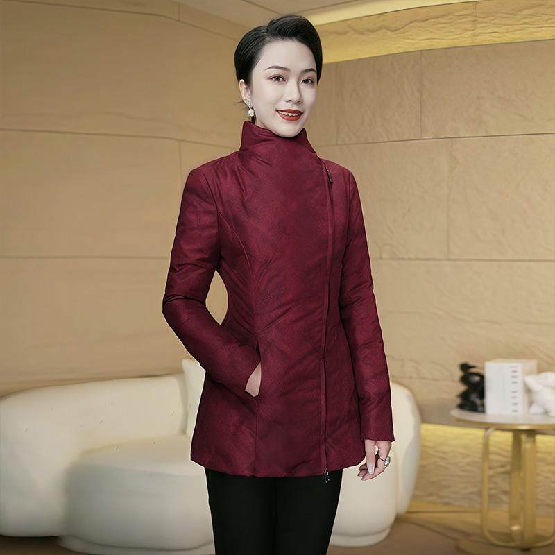 酒红修身保暖短款羽绒服女24冬季新品气质高端洋气白鸭绒外套1246