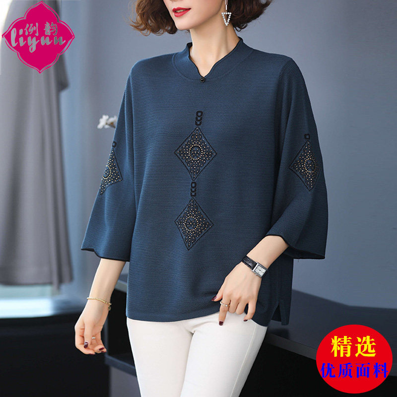 贵夫人上衣女中年妈妈七分袖t恤旗袍2022年新款中国风中袖打底衫