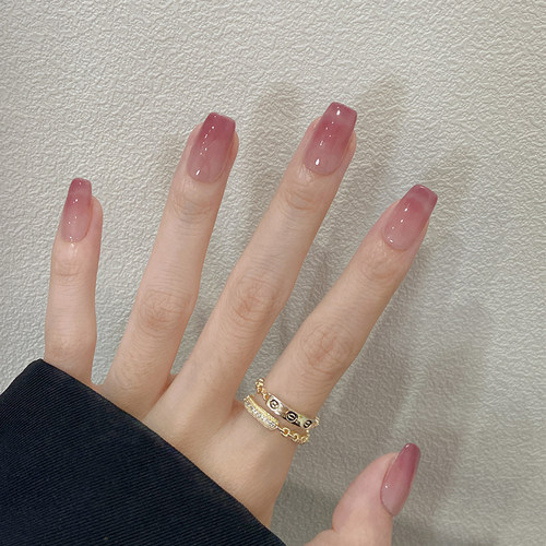 纯手工短款穿戴甲成品冰透裸色乌梅渐变美甲纯色显白假指甲贴