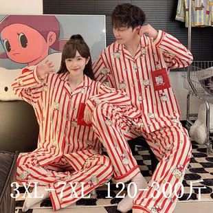 特大码300斤睡衣男春秋薄款加肥加大码200斤女胖m甜美家居服套装