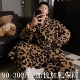 加厚保暖超长睡衣男大码 300斤宽松版 系带情侣睡袍豹纹女胖m珊瑚绒