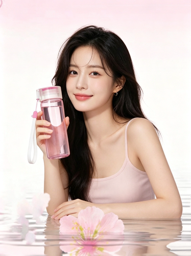 思乐得玻璃水杯女生迷你便携随手杯泡饮咖啡杯提绳款粉色280ml