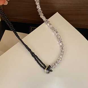 百搭个性仿黑晶石圆珠水晶碎片项链甜酷少女心锁骨链新款衣服配饰