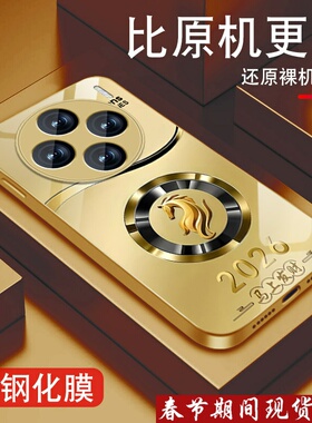 适用vivox200手机壳x200pro马年十二生肖x200promini金属漆玻璃por外壳vivi新款viv0全包防摔高级感金色套男