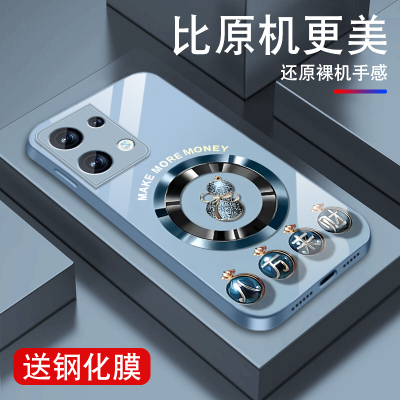 适用opporeno8手机壳Reno8pro葫芦来财Reno8pro+金属漆玻璃0pp0保护套opop男女新款高级小众全包防摔硅胶外壳