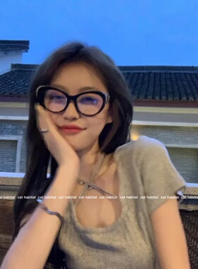 复古气质氛围感金边猫眼眼镜新款小红书网红同款小香黑色素颜眼镜