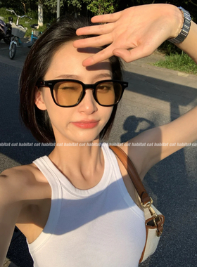 小红书西梅新款墨镜女网红韩版复古ins黑框茶色太阳眼镜男显脸小