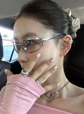 复古网红千禧高级感时髦无框墨镜y2k辣妹中古风切边猫眼太阳眼镜