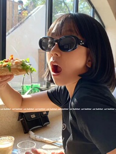 新款复古小框椭圆黑色墨镜欧美个性高级感ins小红书猫眼太阳眼镜