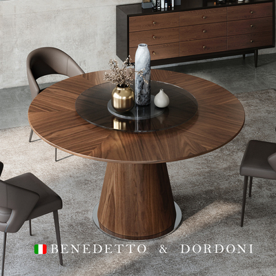 北欧轻奢实木圆形餐桌带转盘