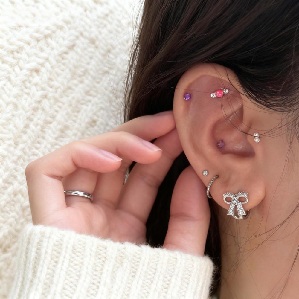 芭蕾甜酷蝴蝶结耳圈 电镀白金自带高光满钻耳环闪耀精致时髦感