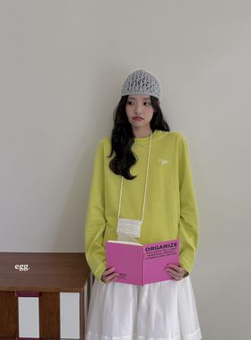 egg.-26年春款简约刺绣圆领宽松长袖T恤Z3250