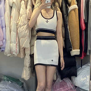 夏潮牌十字花针织背心吊带女时尚两件套半身裙包臀高腰短裙一步裙