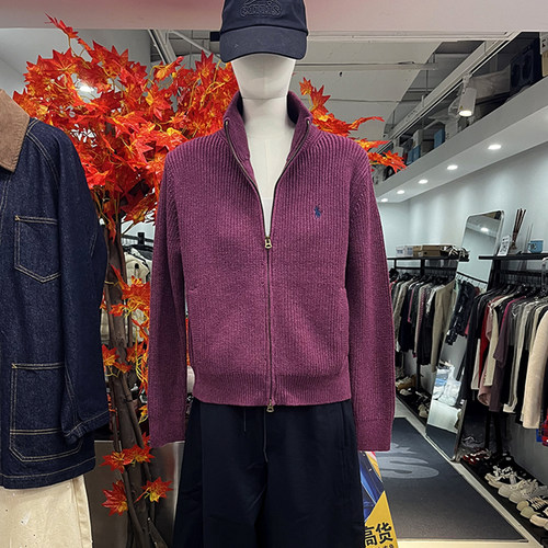 欧货小马刺绣高领拉链针织开衫