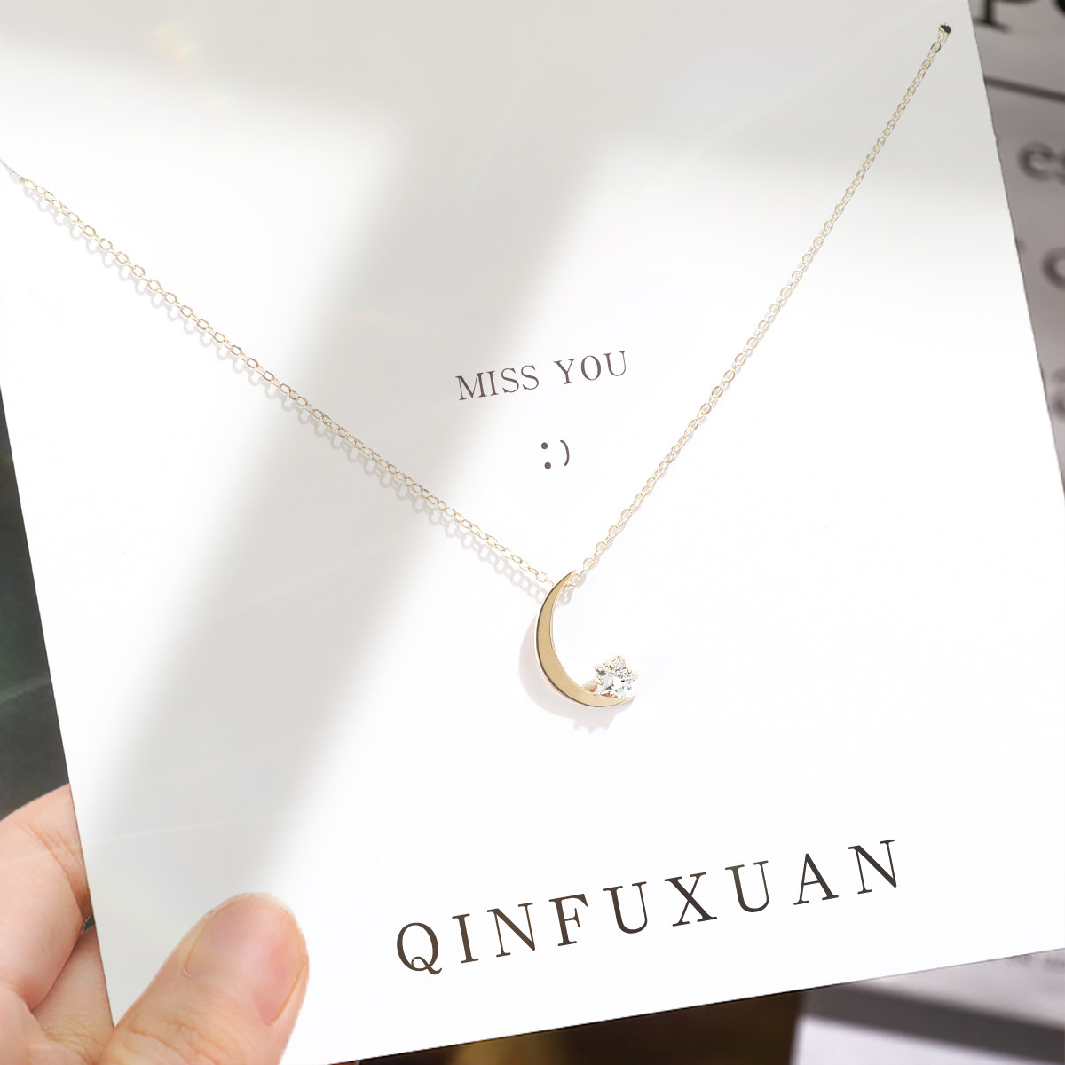 采用施华洛世奇元素星月项链女纯银女士首饰生日礼物送女友彩金