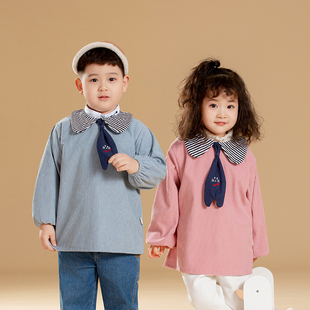 儿童防水罩衣宝宝秋冬新款灯芯绒围裙幼儿园围兜婴儿吃饭衣反穿衣